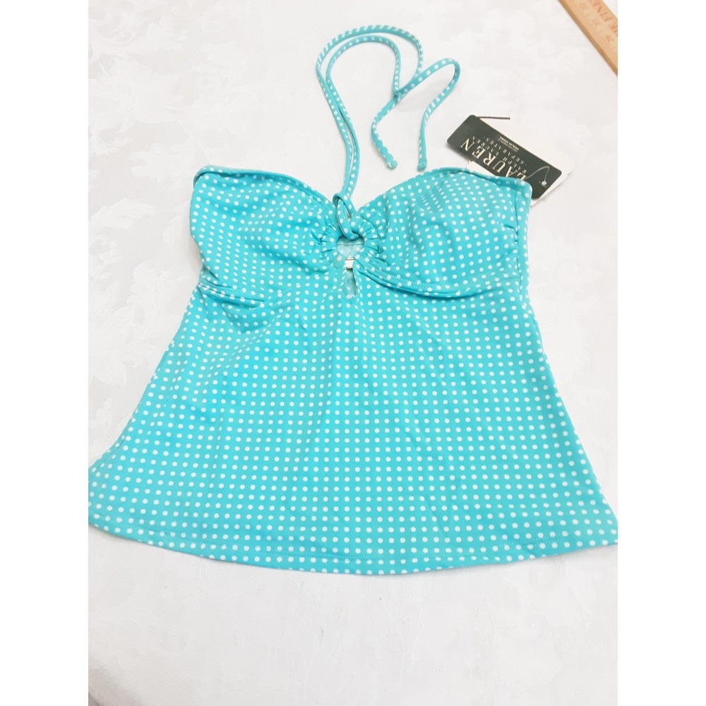 Ralph Lauren Separates Top Womens Size 6 Blue White Polka dots Swim Halter - Picture 2 of 16